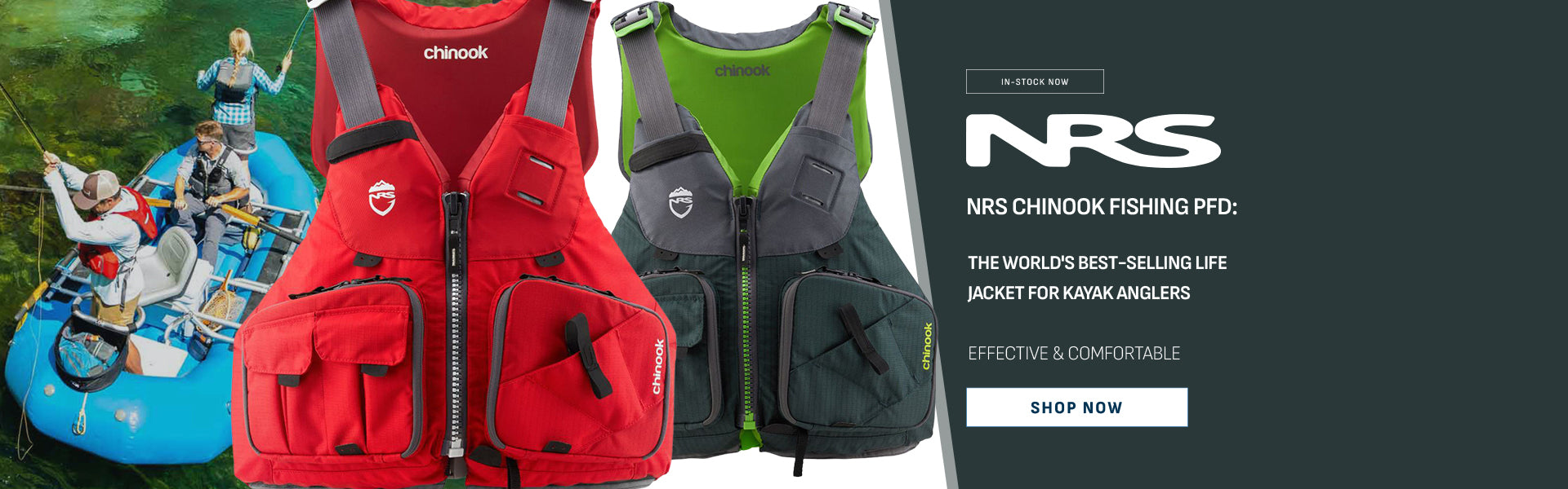 In-Stock Now: NRS® Chinook Fishing PFD: The World's Best-Selling Life Jacket for Kayak Anglers. Effective & Comfortable. Shop Now